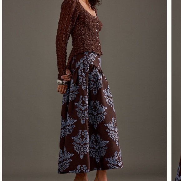 By Anthropologie Brocade Midi Elegant Brown Patterned Skirt NWT 2P - Picture 4 of 16